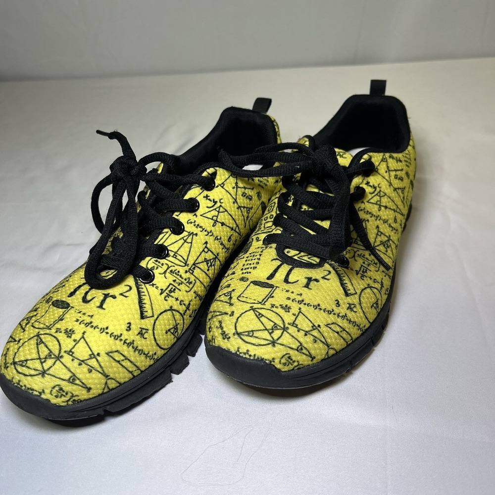 Math Teacher Yellow Black Tennis Shoes Size Men's 6 Womens 8 Mathlete‎ Geometry